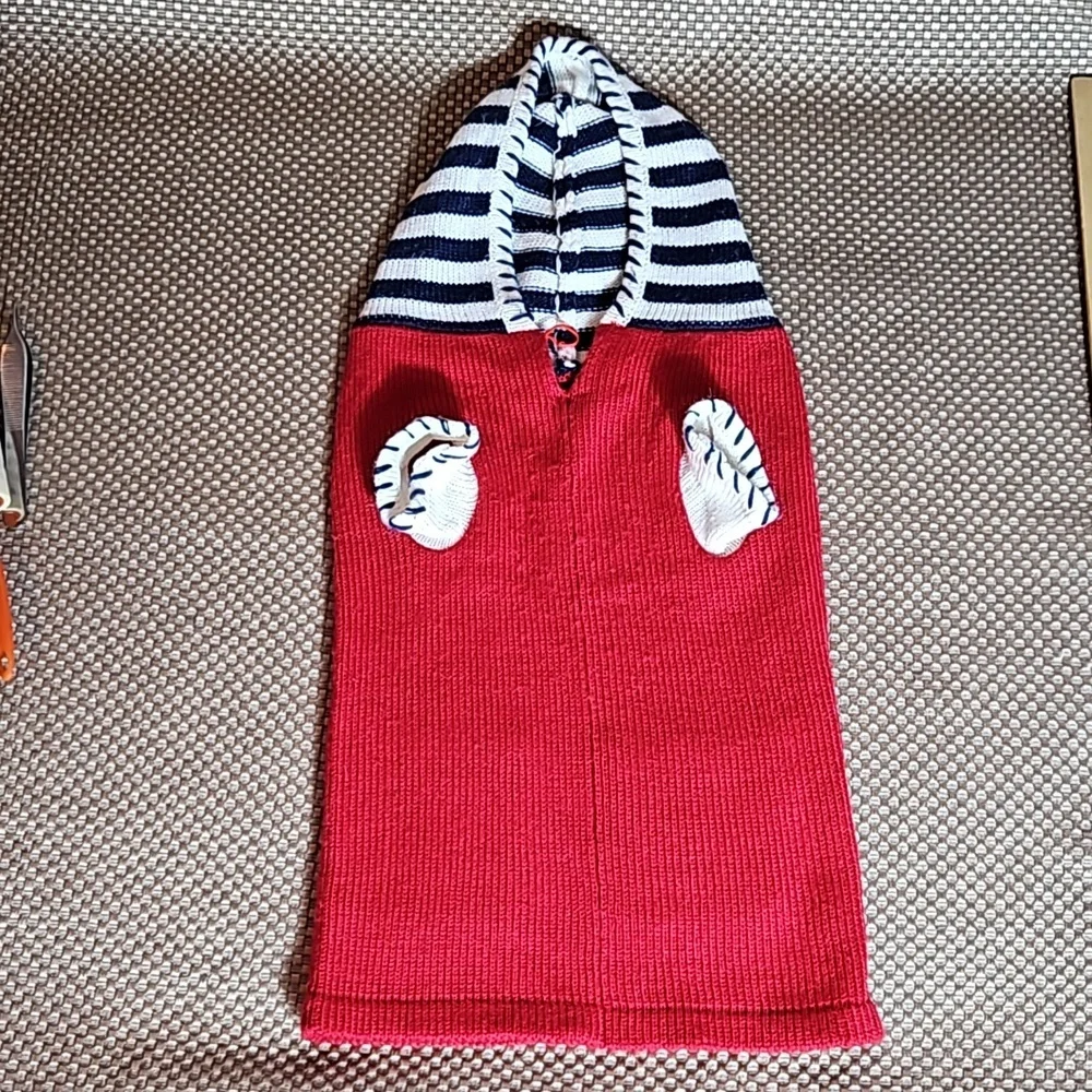 Vintage handmade dog sweater with hood.  Stars on pockets.  Size M
